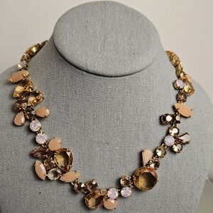[J. CREW] Peach Crystal Foliage Collar Statement Necklace